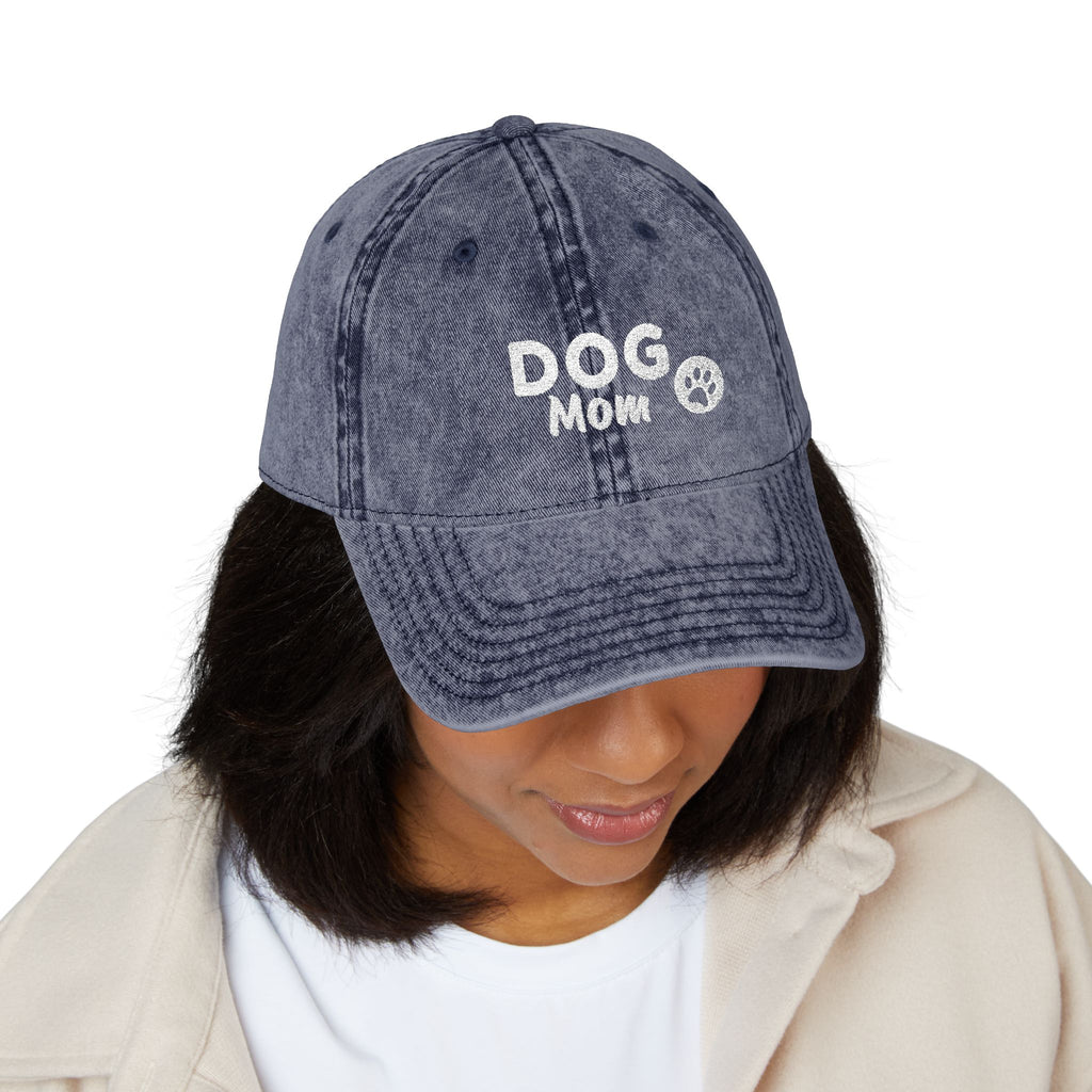 Dog Mom Embroidered Vintage Cap — Washed Pink Baseball Hat for Pet Lovers