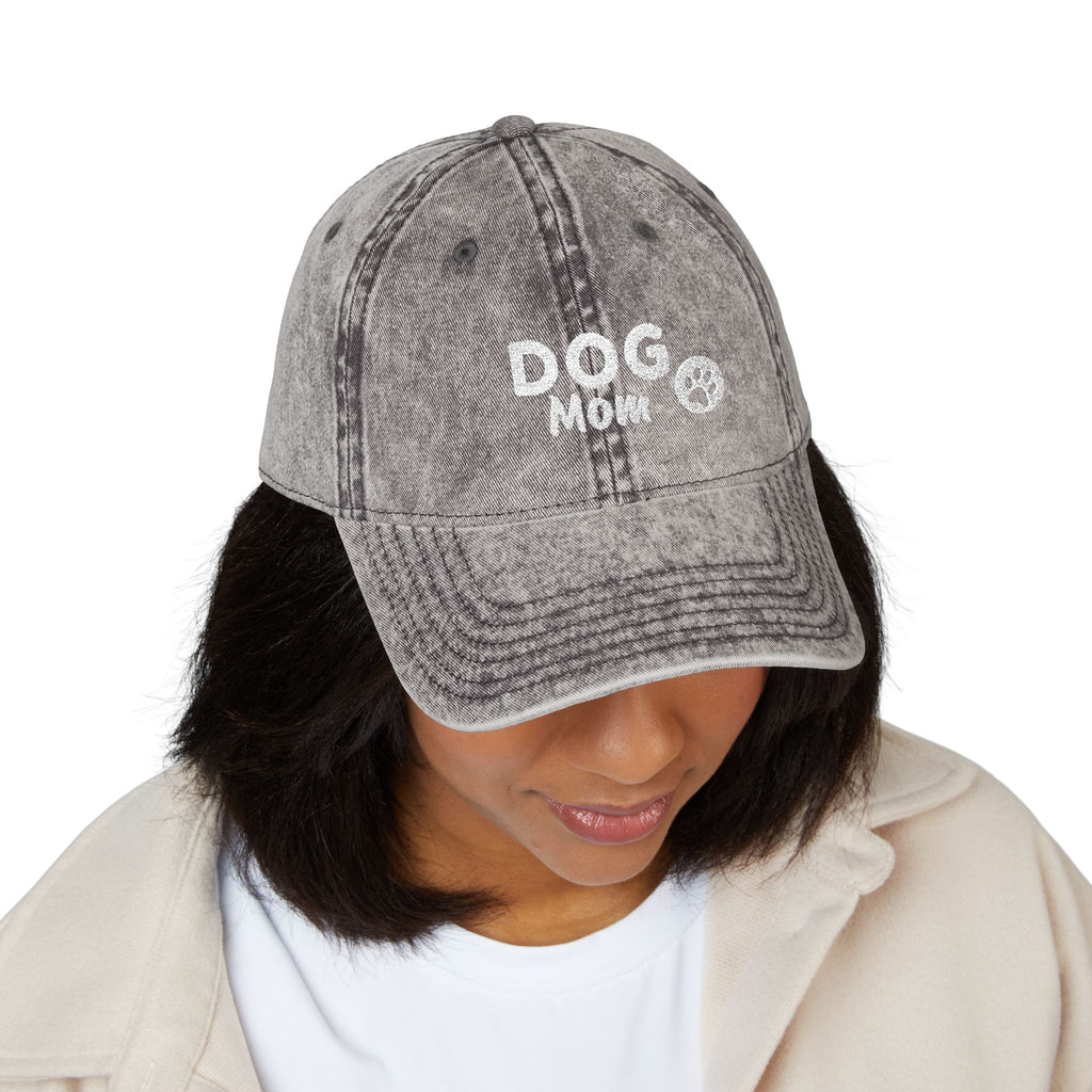 Dog Mom Embroidered Vintage Cap — Washed Pink Baseball Hat for Pet Lovers