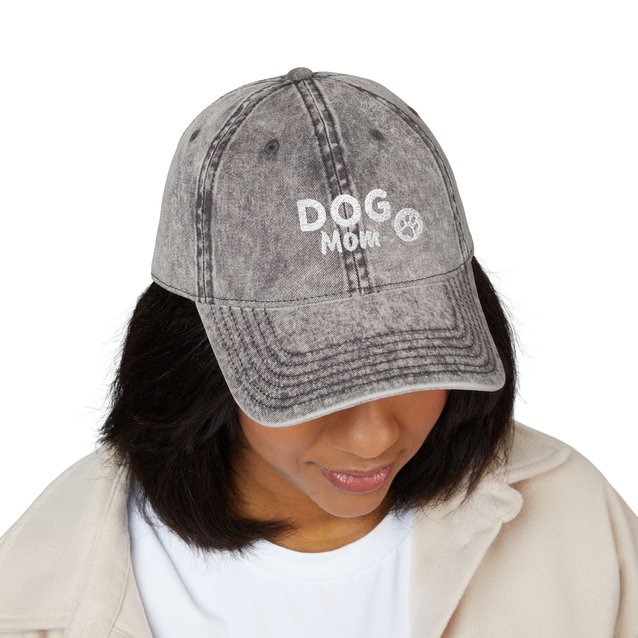 Dog Mom Embroidered Vintage Cap — Washed Pink Baseball Hat for Pet Lovers
