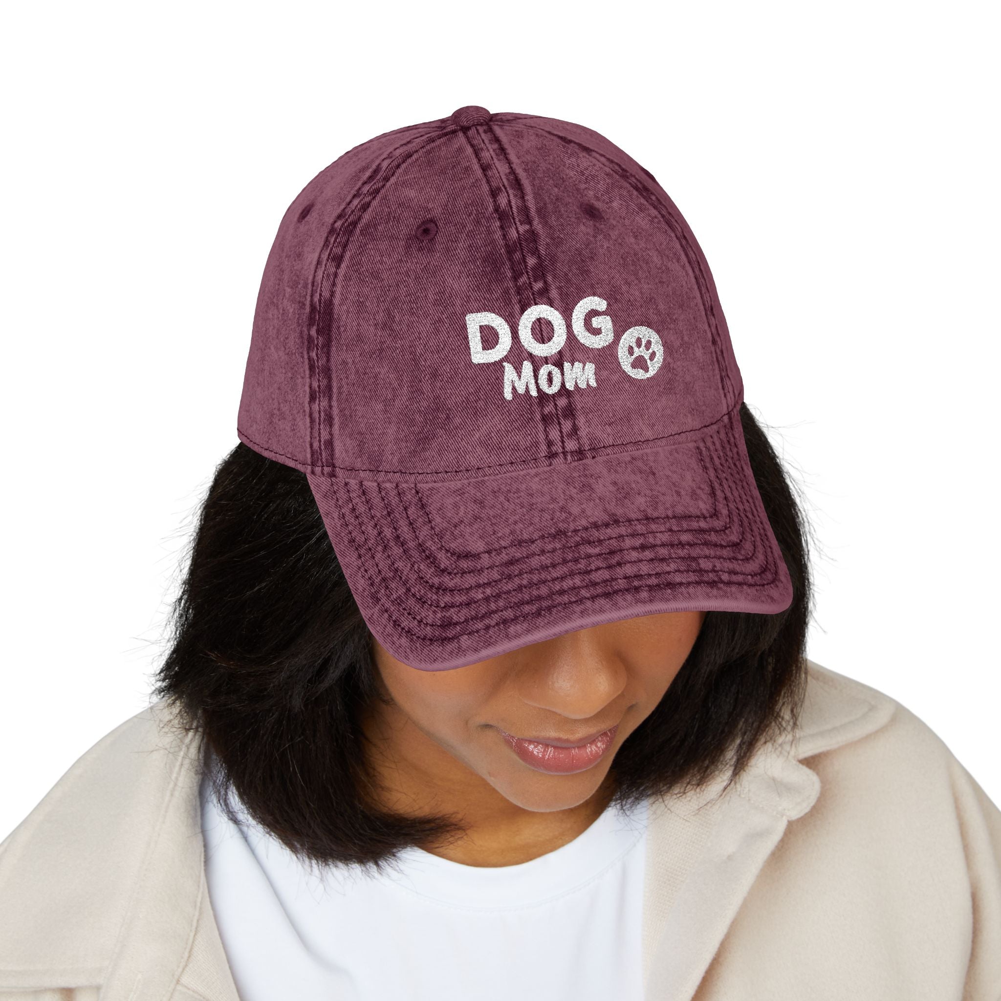 Dog Mom Embroidered Vintage Cap — Washed Pink Baseball Hat for Pet Lovers