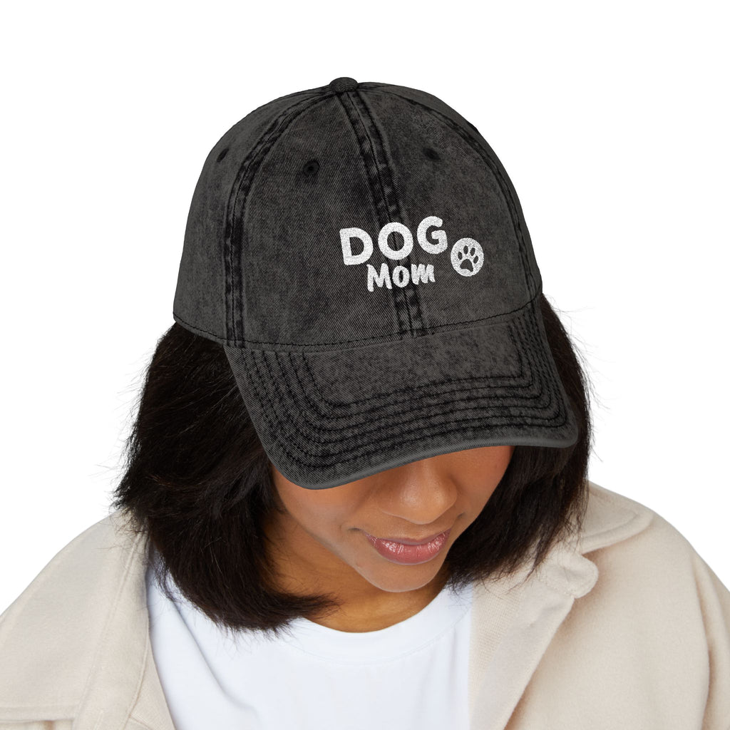 Dog Mom Embroidered Vintage Cap — Washed Pink Baseball Hat for Pet Lovers