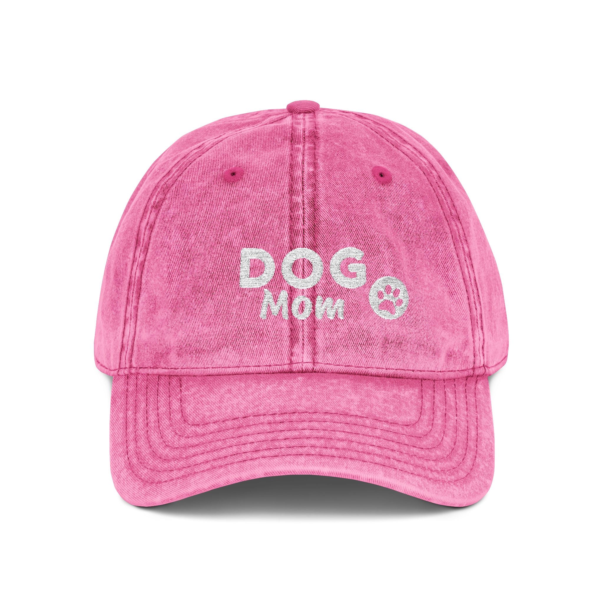 Dog Mom Embroidered Vintage Cap — Washed Pink Baseball Hat for Pet Lovers